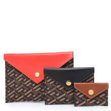 将图像加载到图库查看器中，Gianni Versace La Greca Signature 3-Piece Clutch Bag Brown/Red/Black PVC Leather
