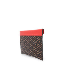 将图像加载到图库查看器中，Gianni Versace La Greca Signature 3-Piece Clutch Bag Brown/Red/Black PVC Leather
