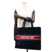 Load image into Gallery viewer, Dior Book tote Navy/RedM1286ZTGU Velvet Size Large
