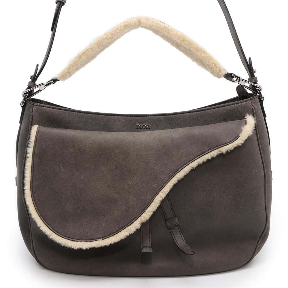 Dior Saddle 2WAY Shoulder Bag Gray Mouton Leather