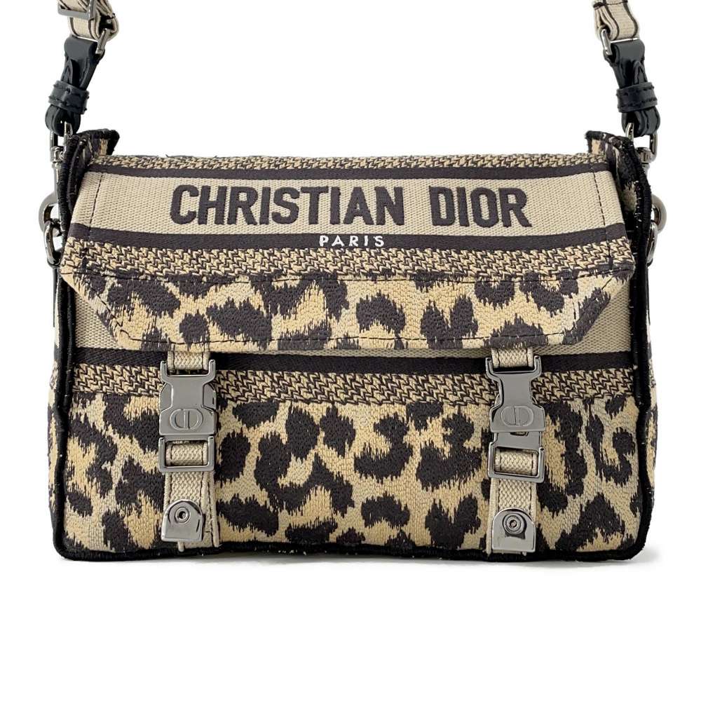 Dior Embroidery Shoulder Bag Brown Canvas