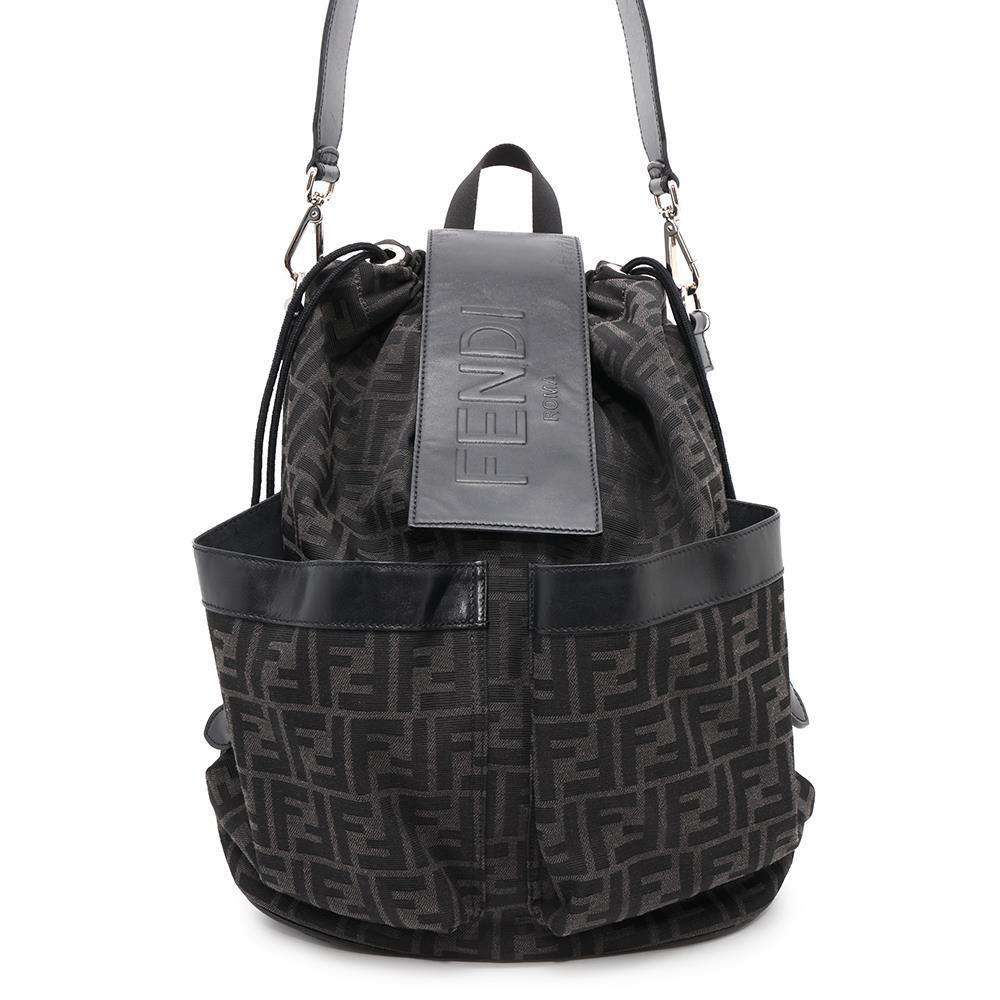 FENDI FF Jacquard Strike Backpack Black7VZ070 Canvas Leather