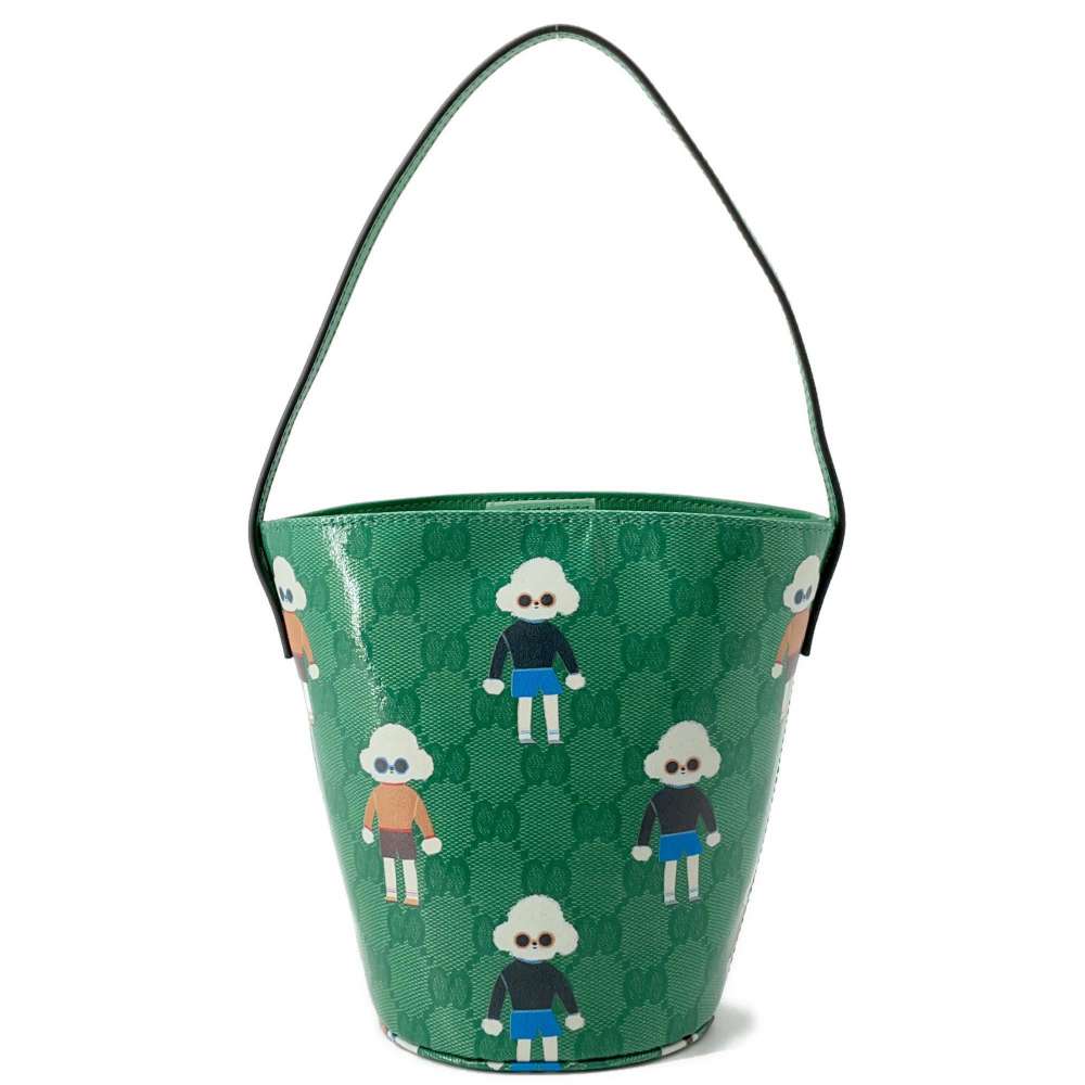 GUCCI GG Crystal Bucket Bag Children's Green752356 PVC Leather