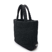 将图像加载到图库查看器中，PRADA Crochet Tote Bag Black1BG422 Raffia Size Small
