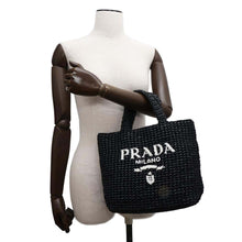 将图像加载到图库查看器中，PRADA Crochet Tote Bag Black1BG422 Raffia Size Small
