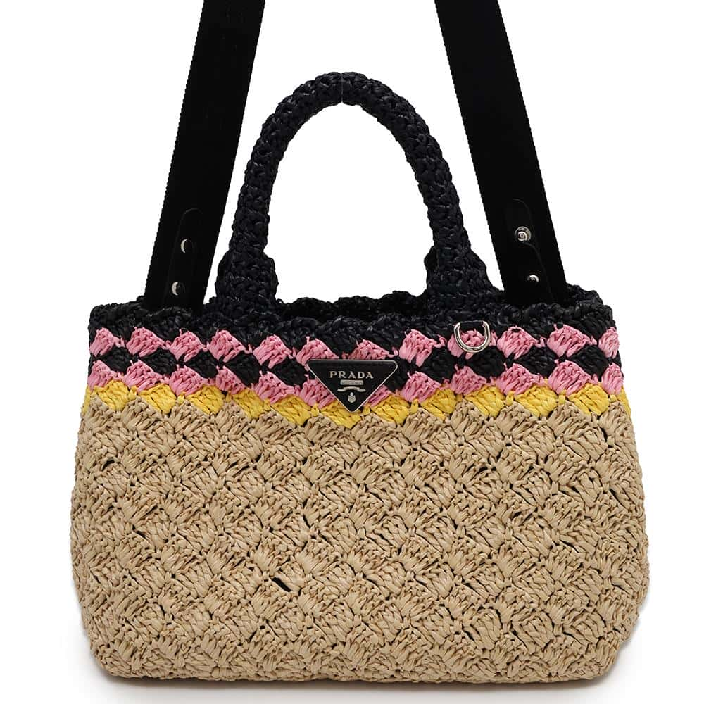 PRADA Canapa 2WAYHandbag Beige/Black1BG889 Raffia