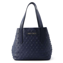 将图像加载到图库查看器中，JIMMY CHOO Sophia Star Embossed Navy Leather Size S
