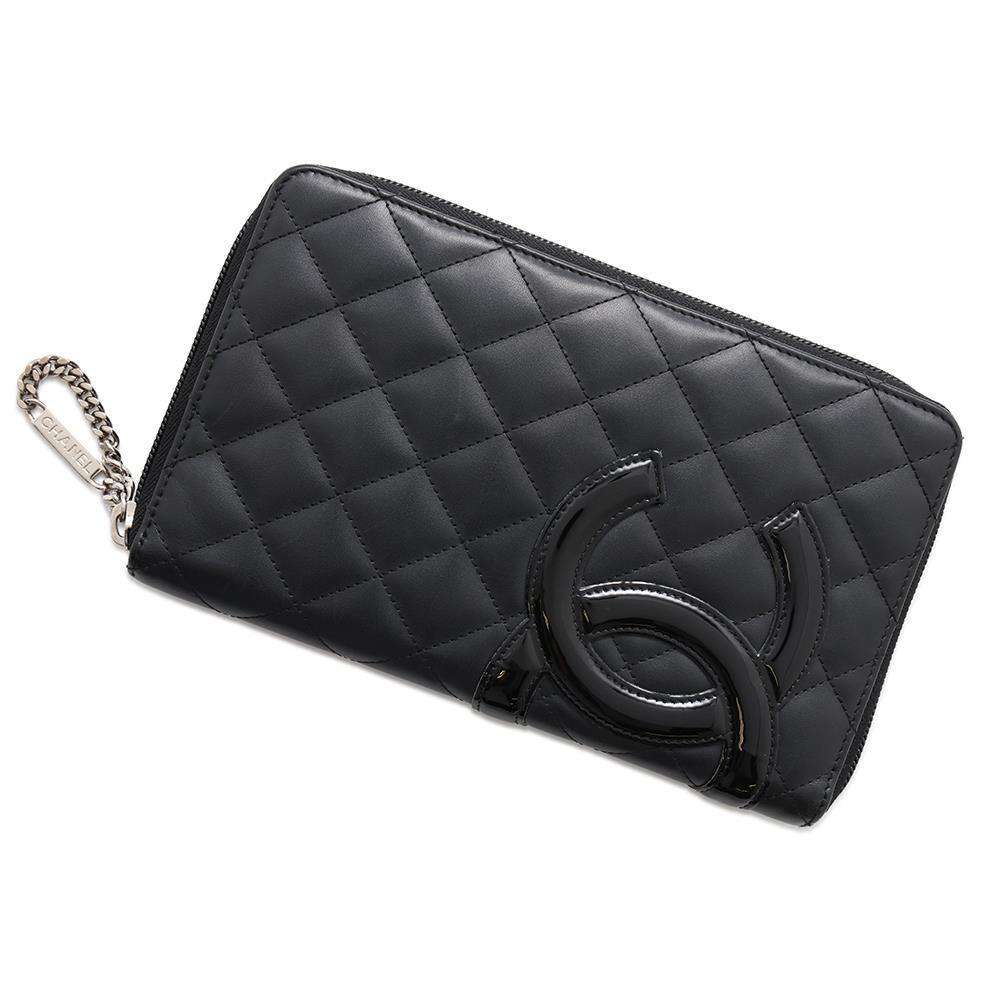 CHANEL Cambon Line Zip Around Long Cloth BlackA48660 Lambskin