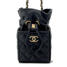 将图像加载到图库查看器中，CHANEL Matelasse MiniDrawstring Bag Square ChainShoulder Bag Black Lambskin
