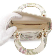 Load image into Gallery viewer, Dior Lady Dior 2WAYHandbag Ivory/Multicolor Satin Rhinestone Size Mini
