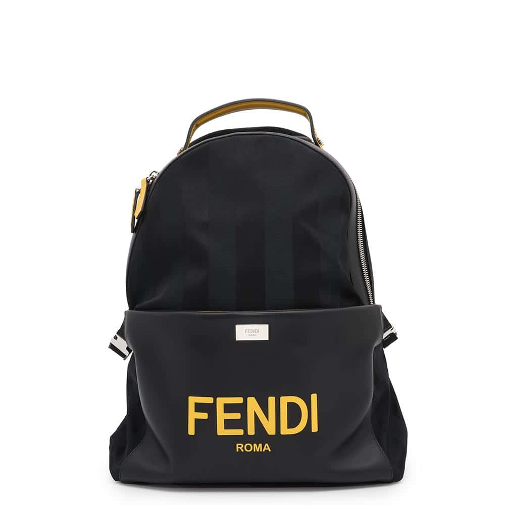 FENDI Pecan Backpack Black/Yellow7VZ053 Nylon Leather