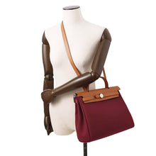 Load image into Gallery viewer, HERMES Herbag zip Bordeaux/Brown Toile Military Vache Hunter Leather Size PM
