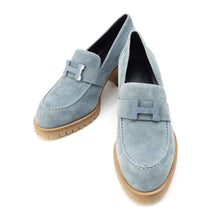 Load image into Gallery viewer, HERMES Foch heel loafers blue pinedo Suede Rubber Size 35
