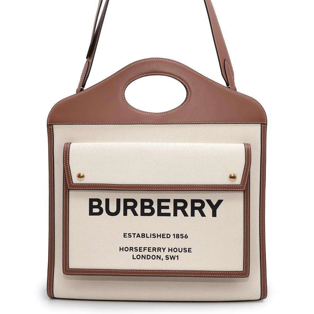 BURBERRY Pocket bag 2wayHandbag Beige/Brown8039362 Canvas Calf Leather Size Medium