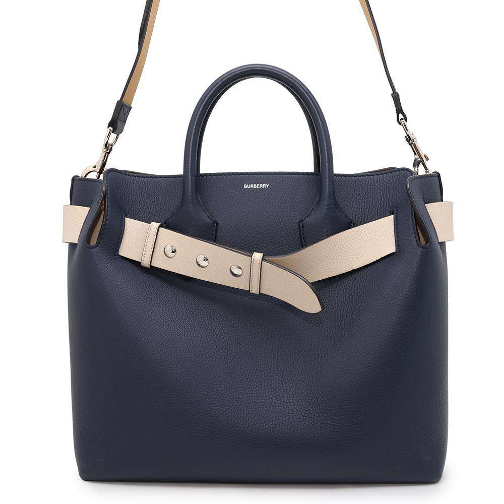 BURBERRY Belt 2WAY Tote Bag Navy/White8014099 Leather