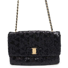 将图像加载到图库查看器中，Ferragamo SequinsChainShoulder Bag BlackAU21/F013 Leather
