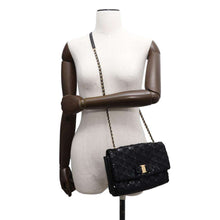 Load image into Gallery viewer, Ferragamo SequinsChainShoulder Bag BlackAU21/F013 Leather
