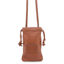 Load image into Gallery viewer, CELINE Cuir Triomphe Drawstring Mobile Pouch Tan10L163ETK Lambskin
