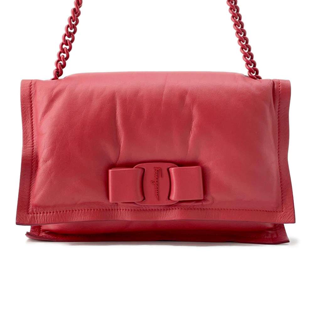 Ferragamo Vara Ribbon Shoulder Bag Red21I287 Leather