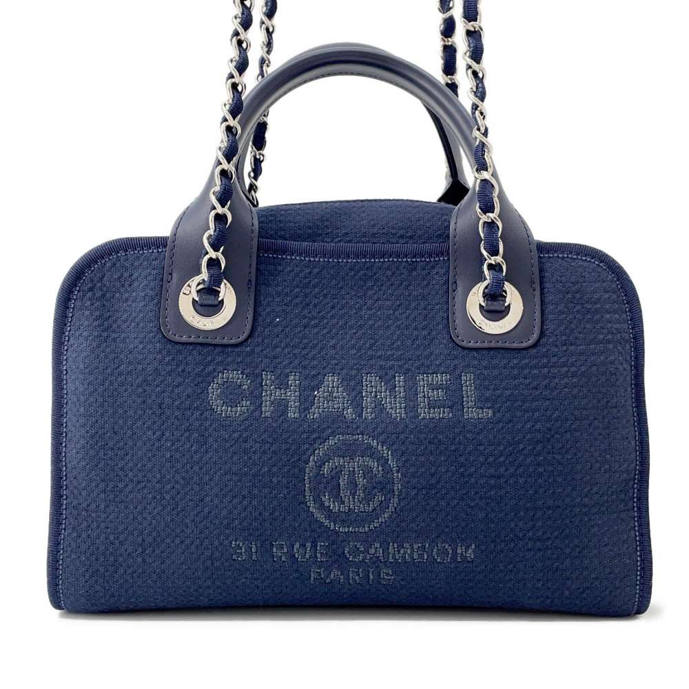 CHANEL Deauville 2wayChainBag NavyA92750 Canvas Leather