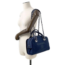 Load image into Gallery viewer, CHANEL Deauville 2wayChainBag NavyA92750 Canvas Leather
