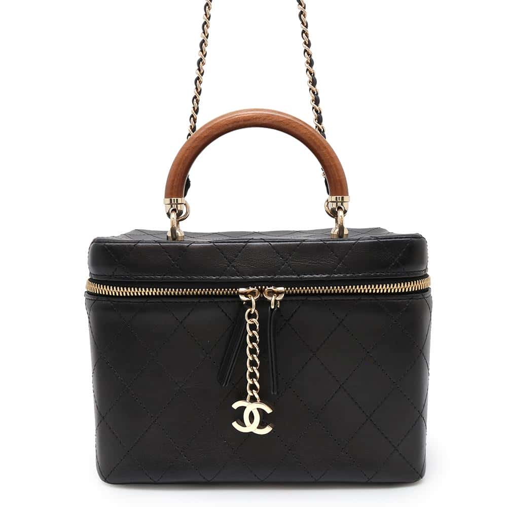 CHANEL Vanity Bag ChainShoulder Bag Black Leather