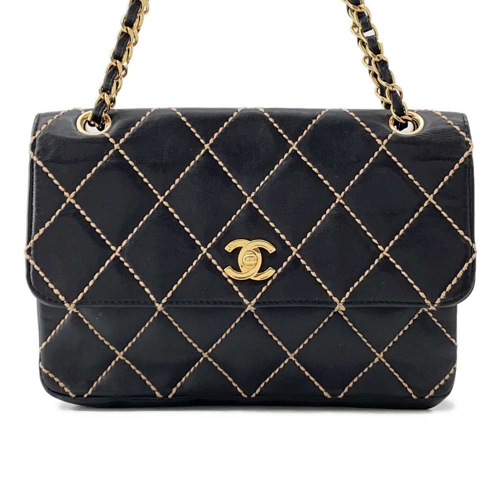 CHANEL Wild Stitch Flap Shoulder Black Leather