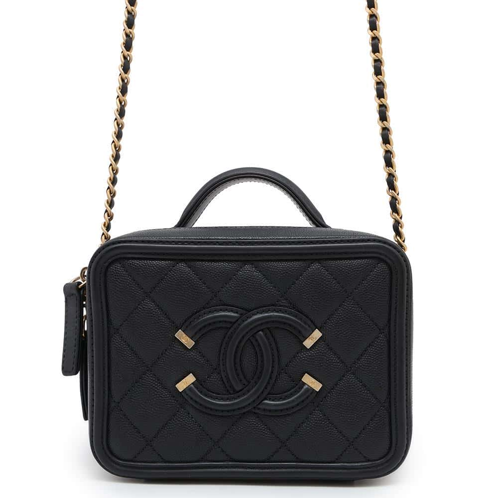 CHANEL CCFiligree Shoulder Bag BlackA93342 Caviar Leather