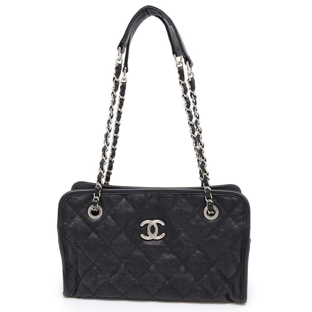 CHANEL French Riviera Chain Tote Black Caviar Leather