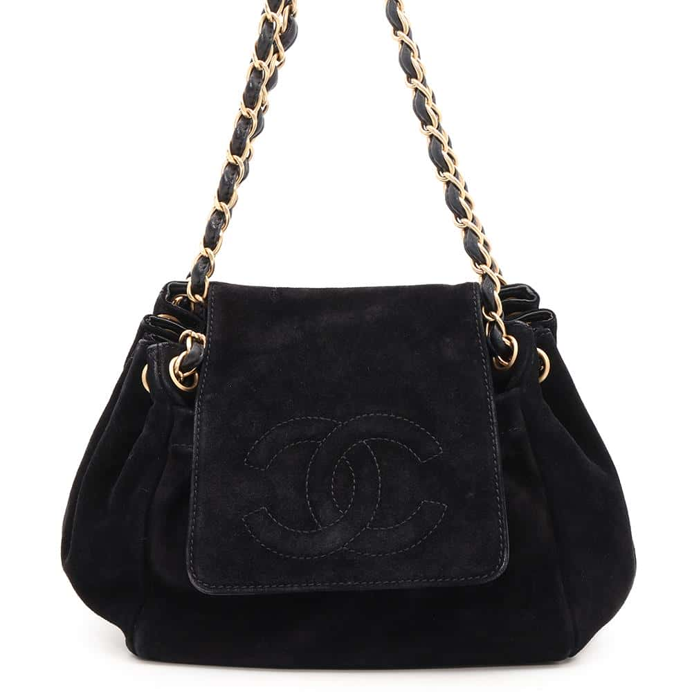 CHANEL CC Logo ChainShoulder Black Velour