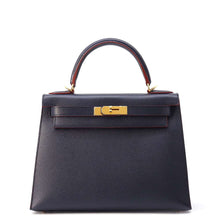 将图像加载到图库查看器中，HERMES Kelly Sellier Contour Blue Indigo/Rouge H Epsom Size 28
