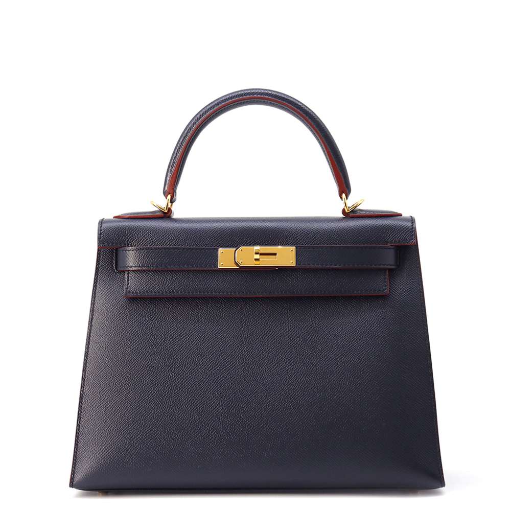 HERMES Kelly Sellier Contour Blue Indigo/Rouge H Epsom Size 28