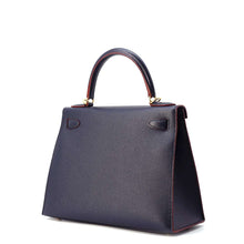 将图像加载到图库查看器中，HERMES Kelly Sellier Contour Blue Indigo/Rouge H Epsom Size 28
