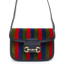 将图像加载到图库查看器中，GUCCI Horsebit Shoulder Bag Navy/Multicolor602204 Suede leather
