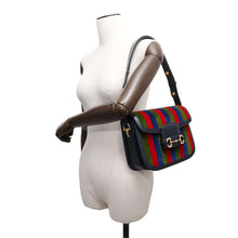 将图像加载到图库查看器中，GUCCI Horsebit Shoulder Bag Navy/Multicolor602204 Suede leather
