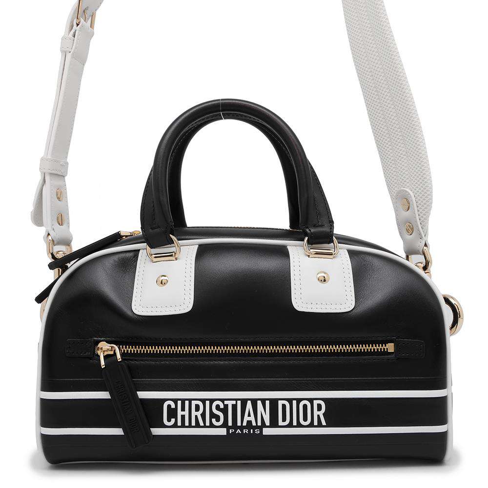 Dior Vibe Classic Bowling Bag 2wayBag Black/WhiteM620900BR Calf Leather Rubber Size Small