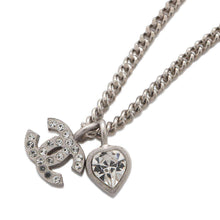 Load image into Gallery viewer, CHANEL CC Logo/Heart Necklace Silver Metal Rhinestone
