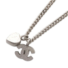 Load image into Gallery viewer, CHANEL CC Logo/Heart Necklace Silver Metal Rhinestone
