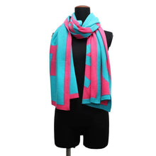 将图像加载到图库查看器中，CHANEL CHANEL Logo/CC Logo Scarf Pink/Sky Blue Cashmere100%
