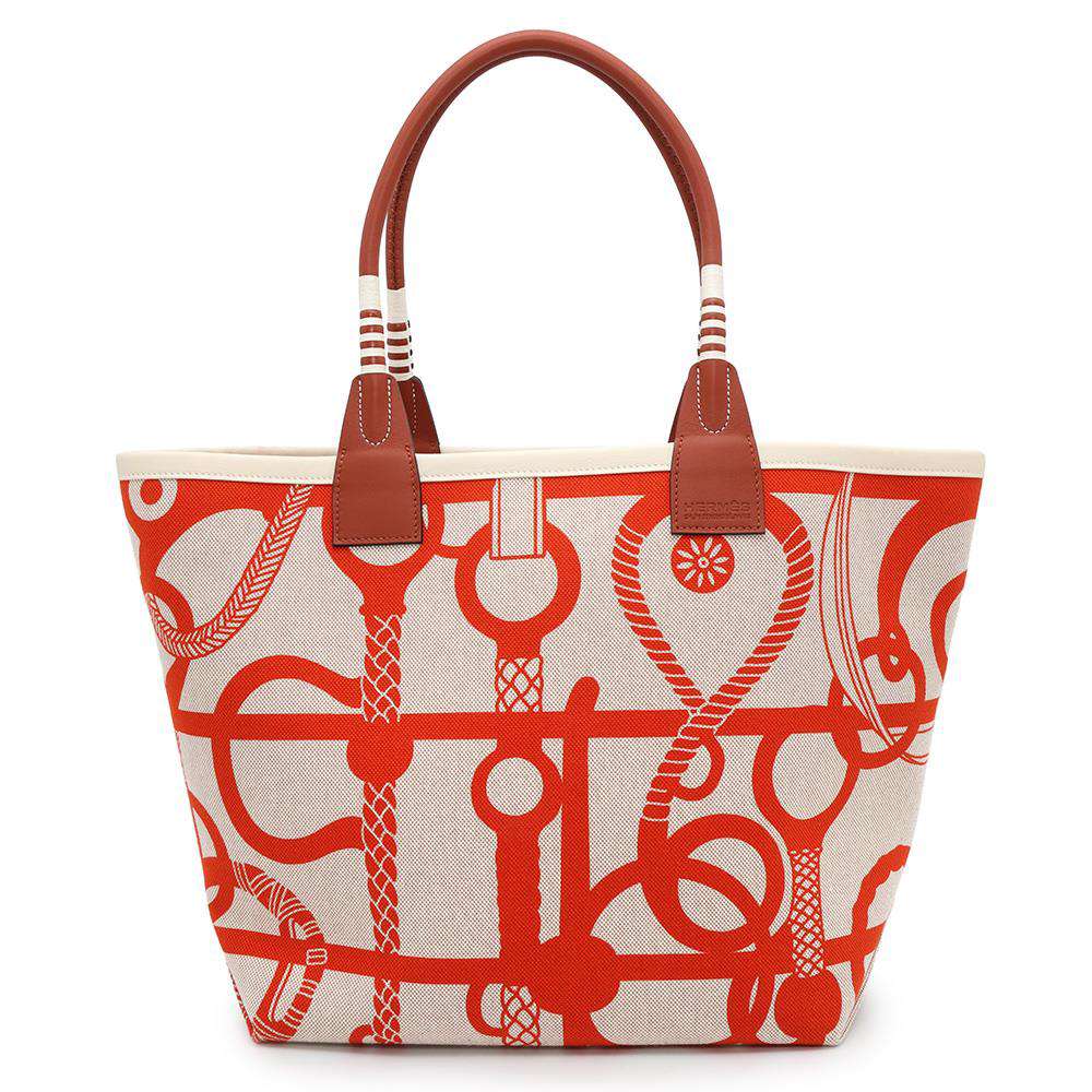 HERMES Steeple Chase Bag Orange/Ecru/Nata Leather Canvas Size 28