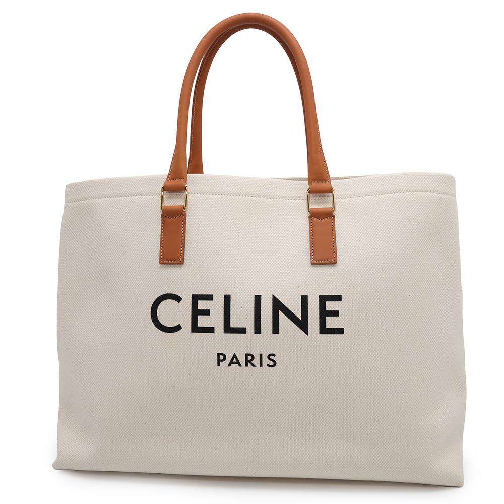 CELINE Horizontal Cabas Tote Natural/Brown190062 Canvas Leather