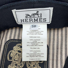 将图像加载到图库查看器中，HERMES Chaine d&#39;Ancre Cap Size 58 Black Cashmere100%
