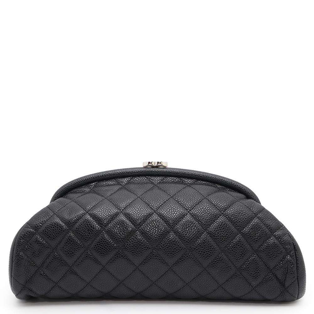 CHANEL Matelasse Kiss Lock Clutch Bag BlackA32342 Caviar Leather