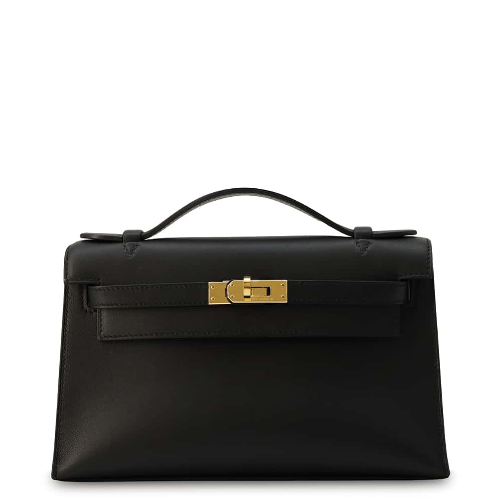 HERMES PochetteKelly Black Swift Leather