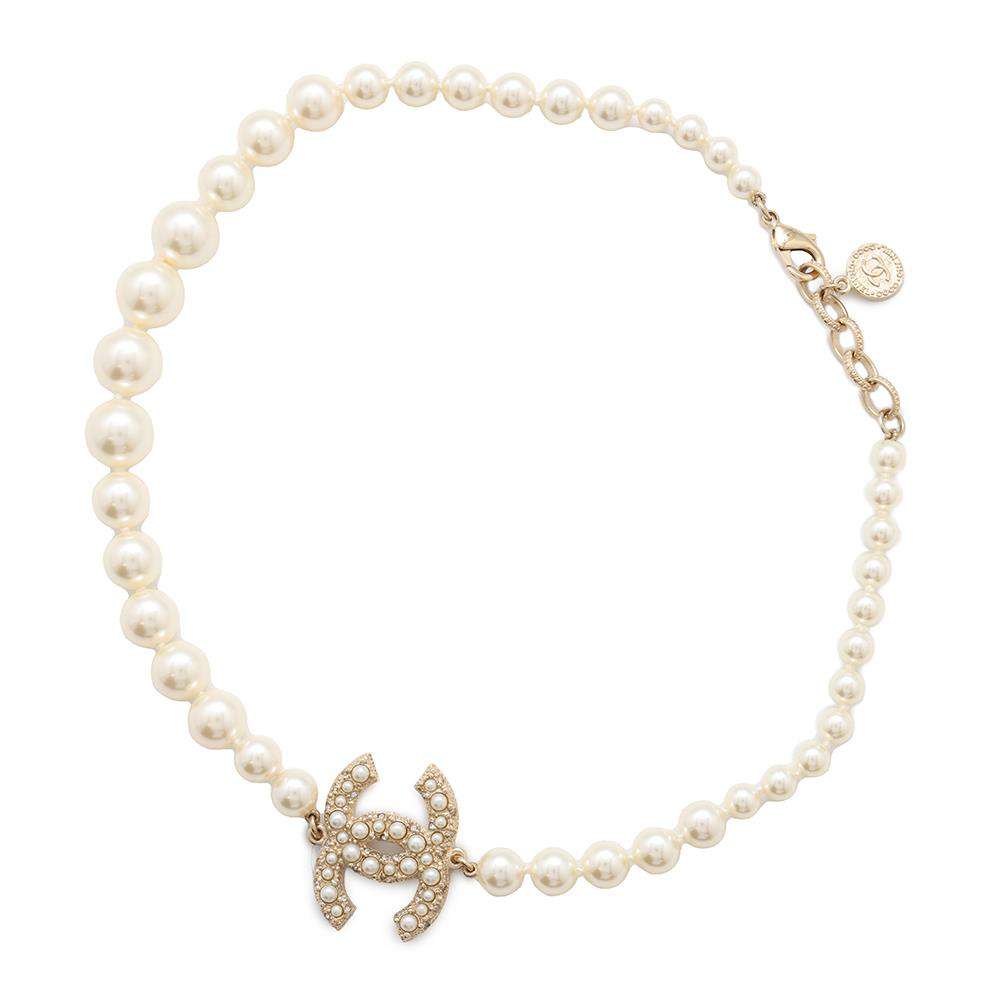 CHANEL CC Logo Faux Pearl Necklace 100th Anniversary White/GoldA64757 Gold Plated Faux Pearl