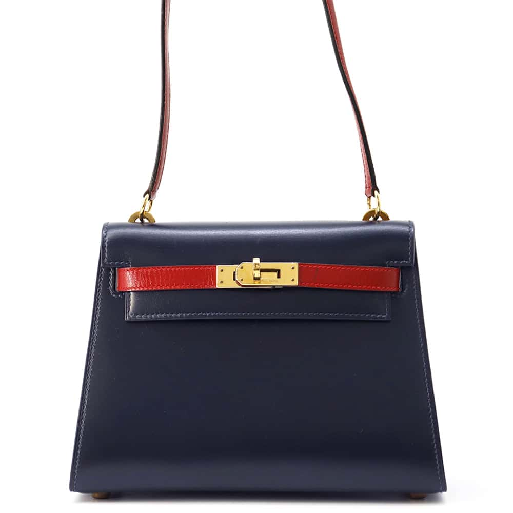 HERMES Mini Kelly Navy/Rouge Box Calf Leather