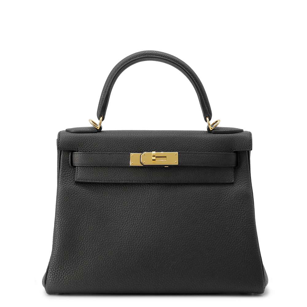 HERMES Kelly Retourne Black Togo Leather Size 28