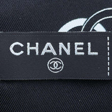 将图像加载到图库查看器中，CHANEL CamelliaPattern Scarf Black/White/Pink Silk100%
