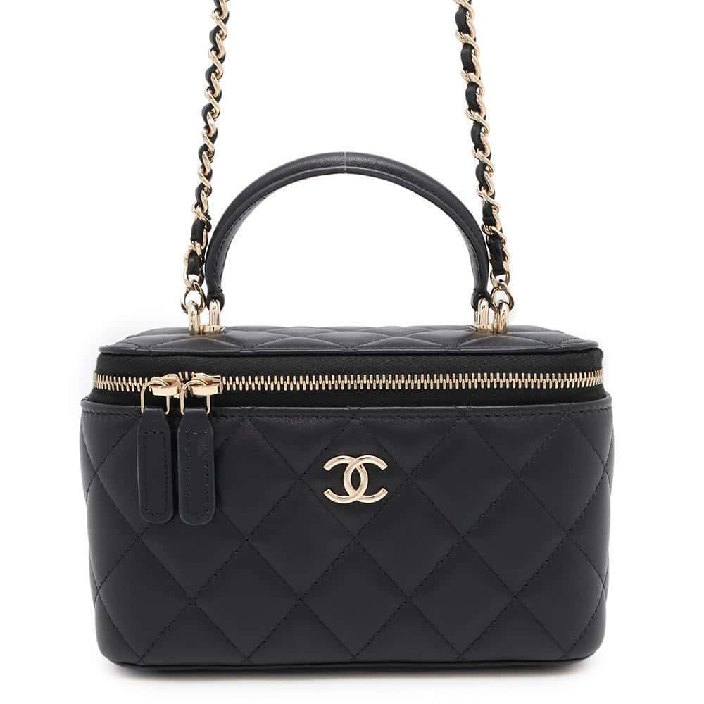 CHANEL Matelasse 2WAY Vanity Case BlackAP2199 Lambskin