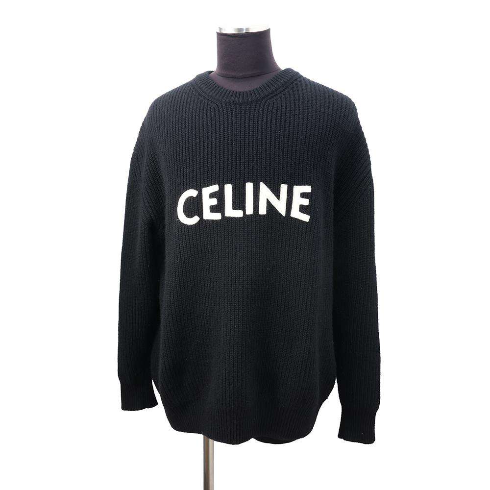 CELINE Logo Knit Sweater Size S Black2A19R205O Wool 75% Angola 25%